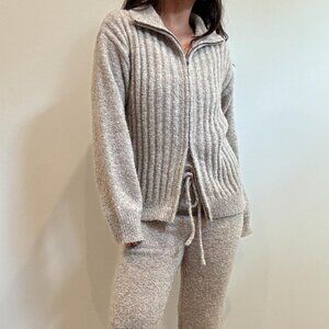 NWT Et Clet Soft Beige Boucle Knit Zip Up Jacket & Straight Leg Pants Set